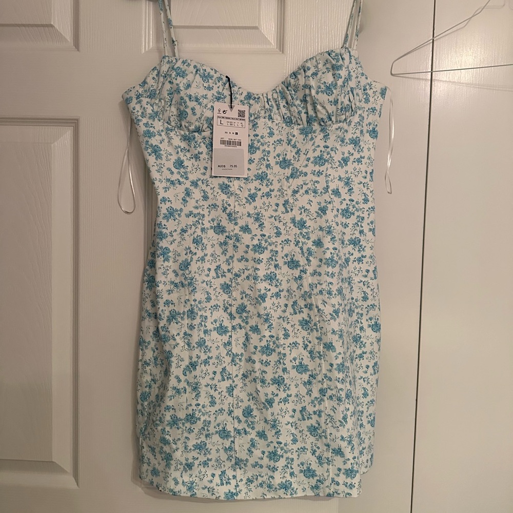 Zara blue and white floral corset mini dress
